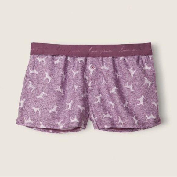 Victoria's Secret Pink | Purple Flannel Sleep Boxy Short Shortie Dogs | Size XXL - Picture 2 of 14
